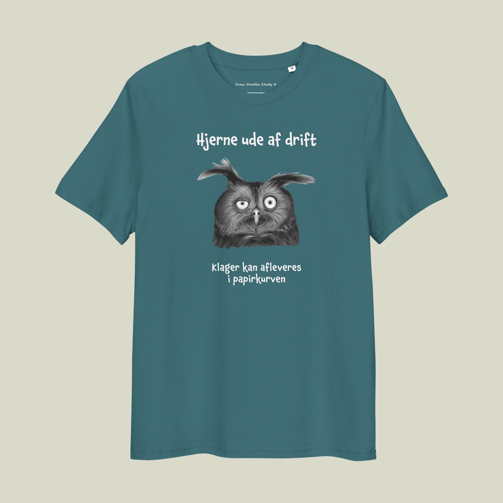 T-shirt med citat og ugle – Hjerne ude af drift