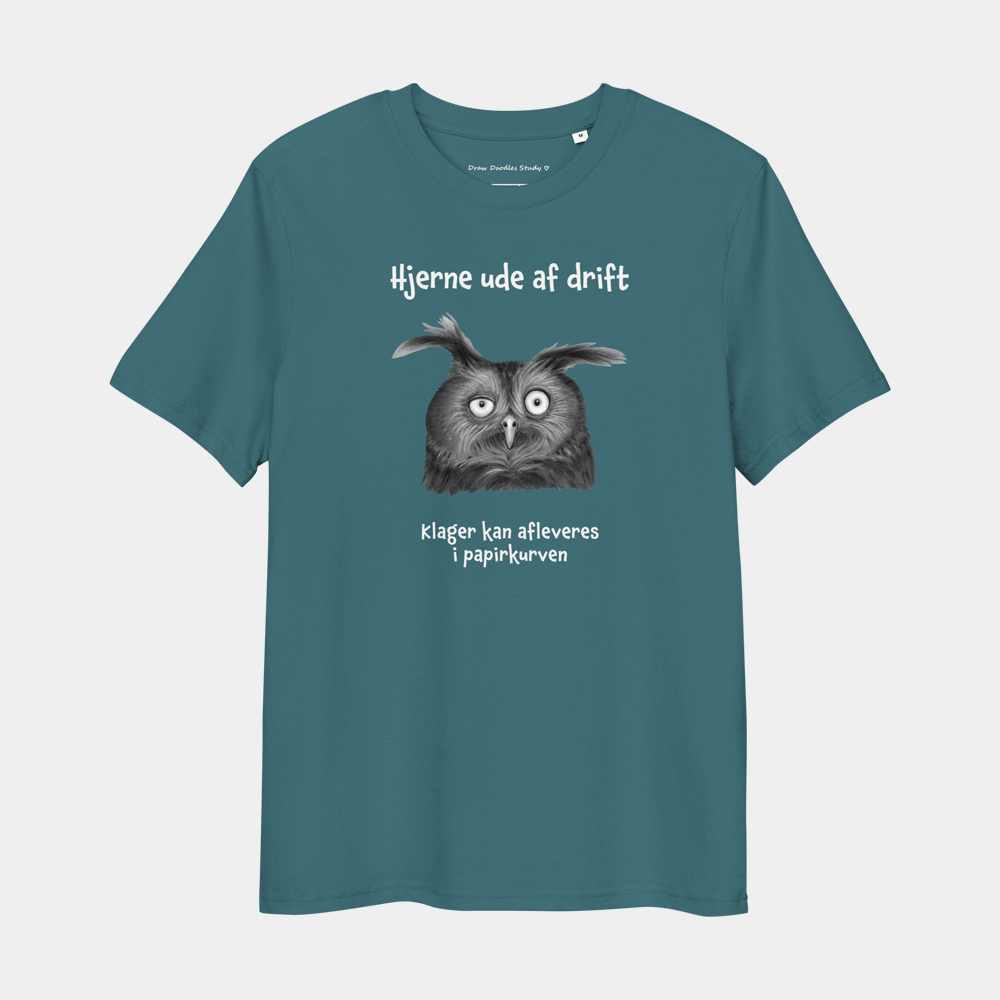T-shirt med citat og ugle – Hjerne ude af drift