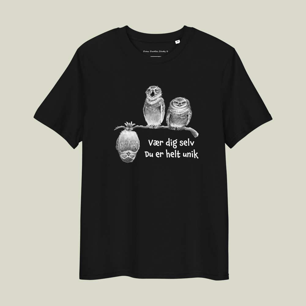 T-shirt med citat og ugler – Du er helt unik