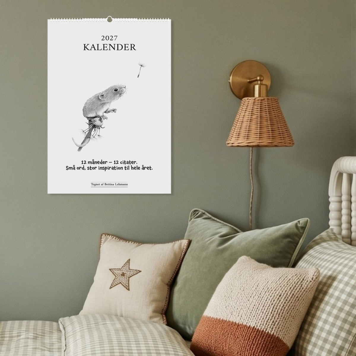 Kalender 2027, 12 positive citater med håndtegnede illustrationer af dyr