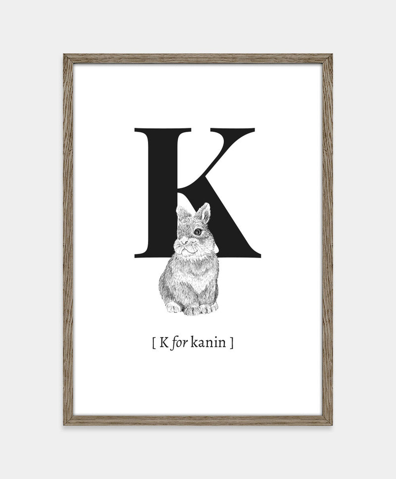 Bogstavplakat - K for kanin