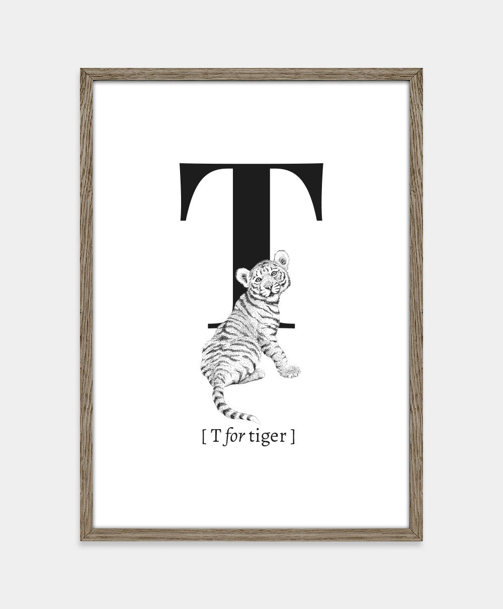 Bogstavplakat - T for tiger