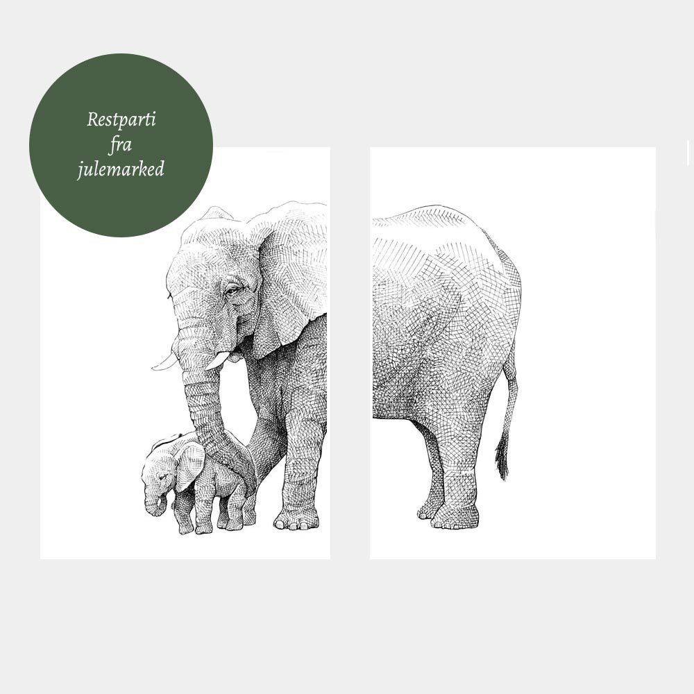 Udsalg - A4 sæt med elefanter (1-3 unger)